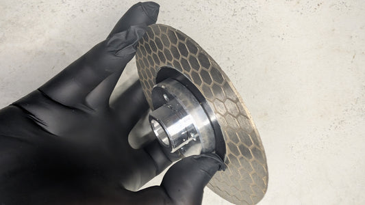 Segmented diamond blade with flange for tile edge beveling (mitre cuts).