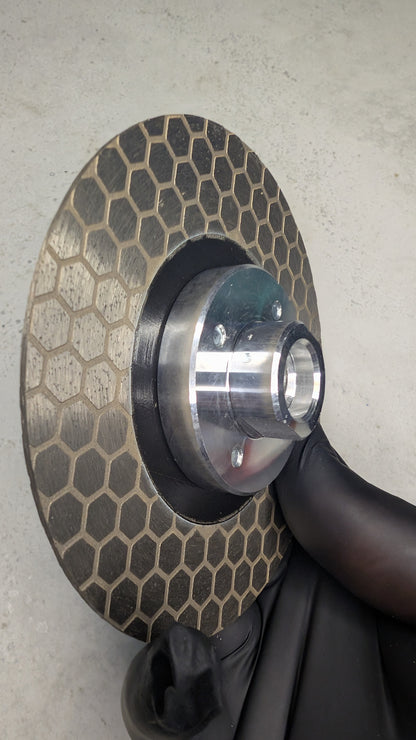 Segmented diamond blade with flange for tile edge beveling (mitre cuts).